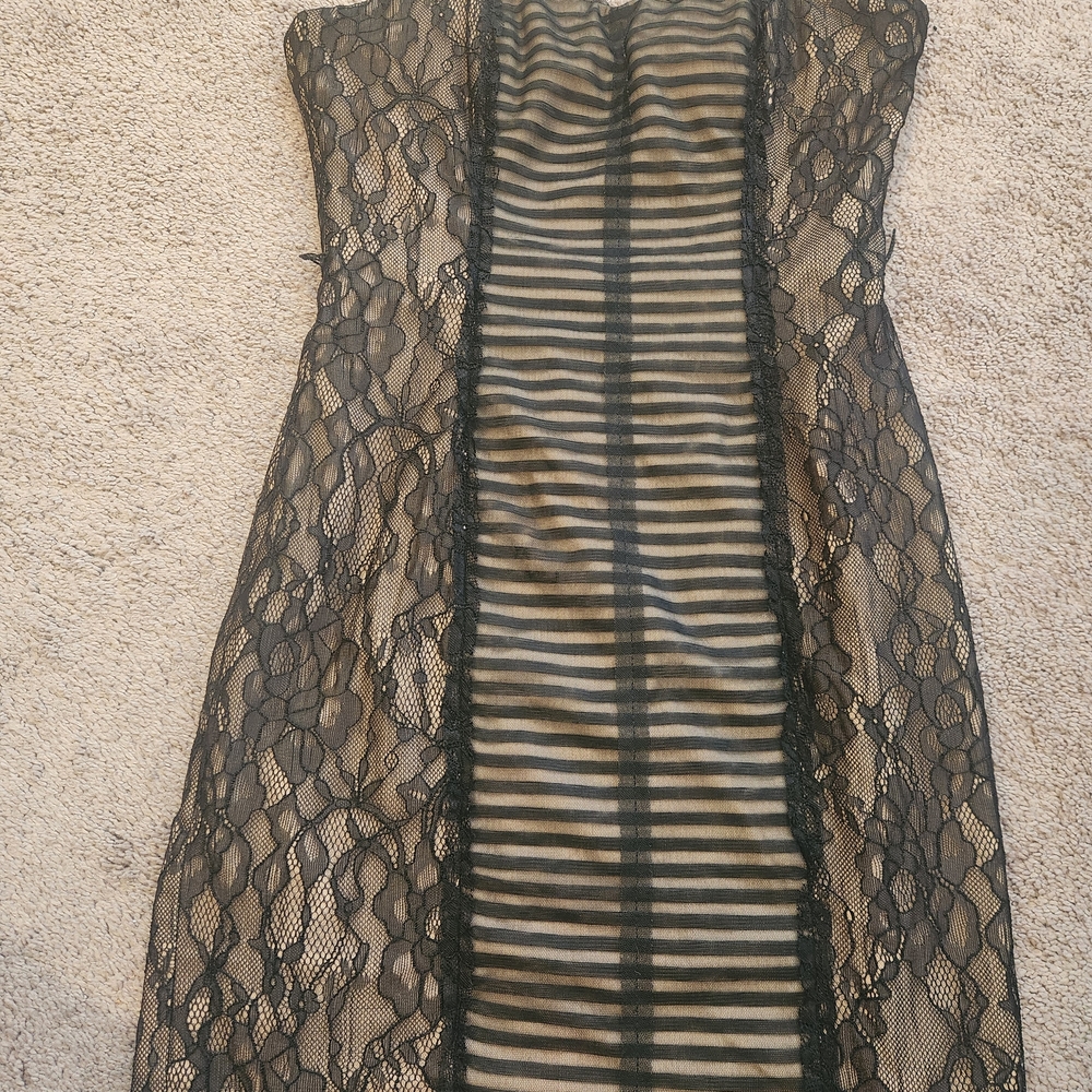 BCBGMaxAzria Black Lace Striped Dress